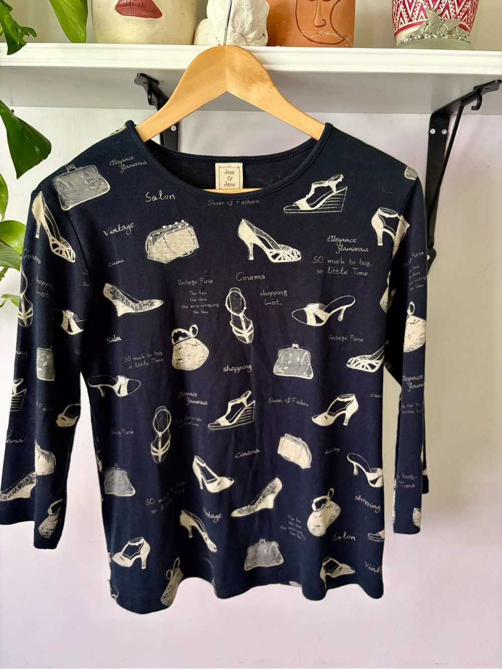 Navy Shoe-Print Long-Sleeve Top